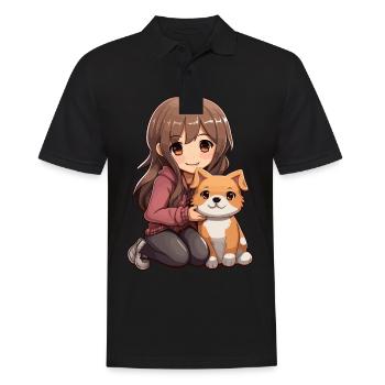 Kawaii Girl Anime Manga Fille et Chien - Polo Homme - noir - Devant - Kai (181cm)