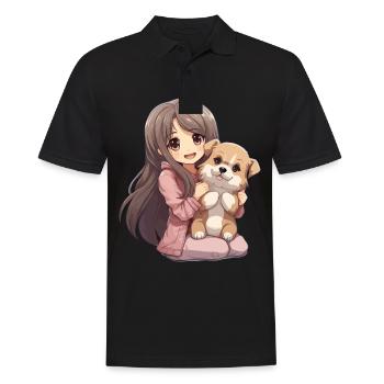 Kawaii Girl Anime Manga Fille et Chien - Polo Homme - noir - Devant - Kai (181cm)
