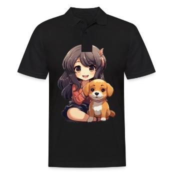Kawaii Girl Anime Manga Fille et Chien - Polo Homme - noir - Devant - Kai (181cm)