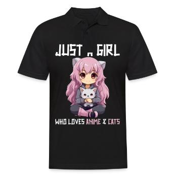 Kawaii Girl Anime Manga Fille et chat - Polo Homme - noir - Devant - Kai (181cm)