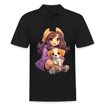 Kawaii Girl Anime Manga Fille et Chien - Polo Homme - noir - Devant - Kai (181cm)