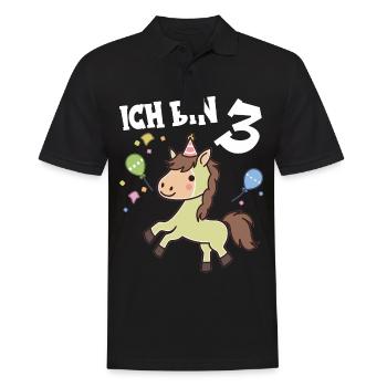 Ich bin 3 Jahre alt Pferde Pferd 3. Geburtstag - Männer Poloshirt - Schwarz - Vorne - Kai (181cm)