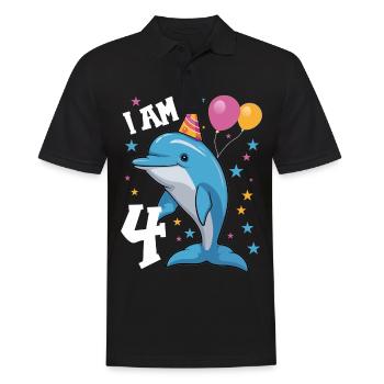 J'ai 4 ans, dauphins, 4ème anniversaire - Polo Homme - noir - Devant - Kai (181cm)