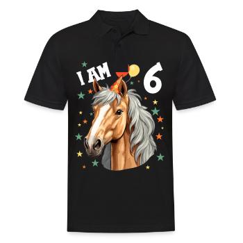Ich bin 6 Jahre alt Pferde Pferd 6. Geburtstag - Männer Poloshirt - Schwarz - Vorne - Kai (181cm)