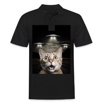 Funny cats selfie in front of UFOs cat UFO - Men's Polo Shirt - black - Front - Kai (181cm)