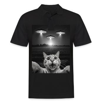 Funny Cats Selfie In Front Of UFOs Cat UFO - Men's Polo Shirt - black - Front - Kai (181cm)
