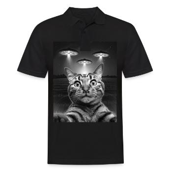 Funny cats selfie in front of UFOs cat UFO - Men's Polo Shirt - black - Front - Kai (181cm)