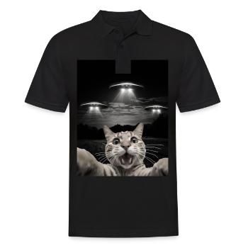 Funny cats selfie in front of UFOs cat UFO - Men's Polo Shirt - black - Front - Kai (181cm)