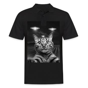 Funny cats selfie in front of UFOs cat UFO - Men's Polo Shirt - black - Front - Kai (181cm)