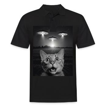 Funny cats selfie in front of UFOs cat UFO - Men's Polo Shirt - black - Front - Kai (181cm)