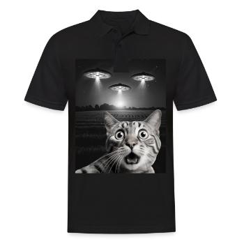 Funny Cats Selfie In Front Of UFOs Cat UFO - Men's Polo Shirt - black - Front - Kai (181cm)
