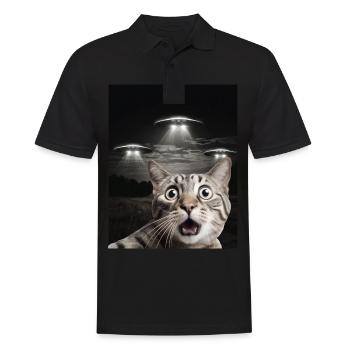 Funny cats selfie in front of UFOs cat UFO - Men's Polo Shirt - black - Front - Kai (181cm)