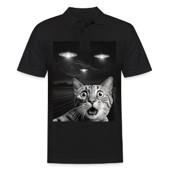 Funny Cats Selfie In Front Of UFOs Cat UFO - Men's Polo Shirt - black - Front - Kai (181cm)