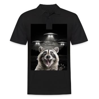 Funny raccoon selfie in front of UFOs Raccoon UFO - Men's Polo Shirt - black - Front - Kai (181cm)