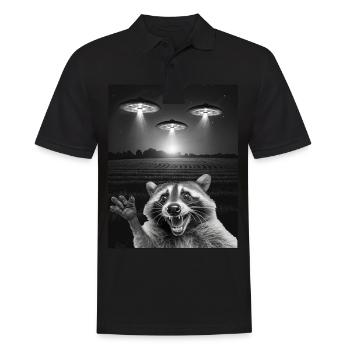 Funny raccoon selfie in front of UFOs Raccoon UFO - Men's Polo Shirt - black - Front - Kai (181cm)