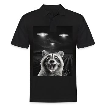 Funny raccoon selfie in front of UFOs Raccoon UFO - Men's Polo Shirt - black - Front - Kai (181cm)