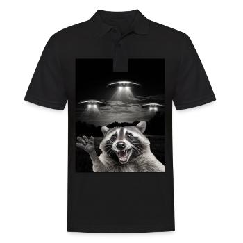 Funny raccoon selfie in front of UFOs Raccoon UFO - Men's Polo Shirt - black - Front - Kai (181cm)