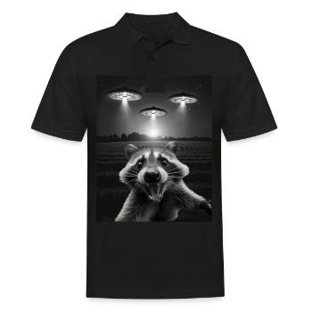 Funny raccoon selfie in front of UFOs Raccoon UFO - Men's Polo Shirt - black - Front - Kai (181cm)