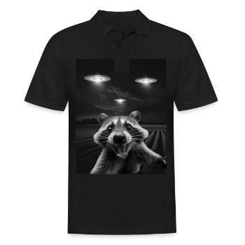 Funny raccoon selfie in front of UFOs Raccoon UFO - Men's Polo Shirt - black - Front - Kai (181cm)