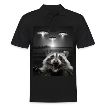 Funny raccoon selfie in front of UFOs Raccoon UFO - Men's Polo Shirt - black - Front - Kai (181cm)