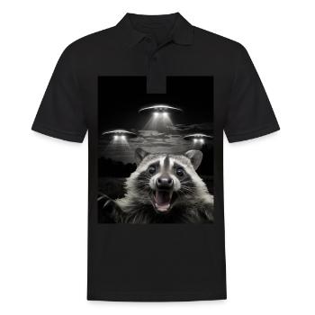 Funny raccoon selfie in front of UFOs Raccoon UFO - Men's Polo Shirt - black - Front - Kai (181cm)