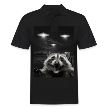 Funny raccoon selfie in front of UFOs Raccoon UFO - Men's Polo Shirt - black - Front - Kai (181cm)
