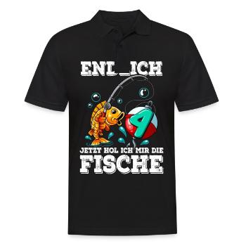 4 Anniversaire Pêcheur à la ligne - Polo Homme - noir - Devant - Kai (181cm)