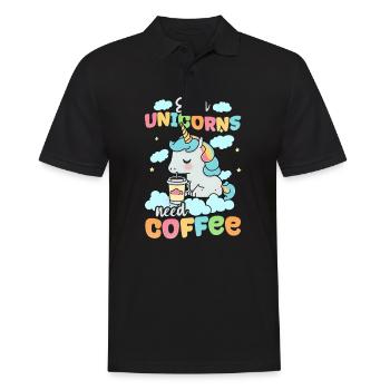 Einhorn Auch Einhörner brauchen Kaffee - Männer Poloshirt - Schwarz - Vorne - Kai (181cm)