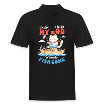 Angler, der gut mit der Rute umgehen kann, bringt Fische zum Kommen - Männer Poloshirt - Schwarz - Vorne - Kai (181cm)