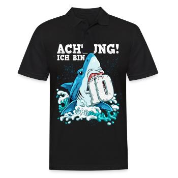 10th Birthday Shark - Men's Polo Shirt - black - Front - Kai (181cm)