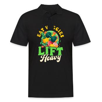 Veganer Sportler essen Gemüse heben schwer - Männer Poloshirt - Schwarz - Vorne - Kai (181cm)
