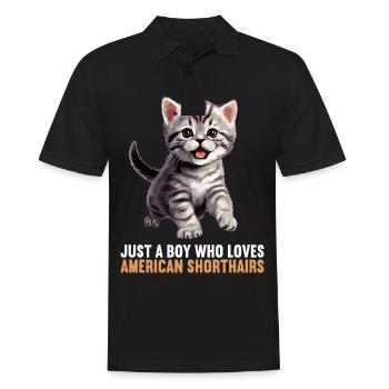 Chat Chats American Shorthair - Polo Homme - noir - Devant - Kai (181cm)