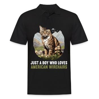 Chat Chats American Wirehair - Polo Homme - noir - Devant - Kai (181cm)