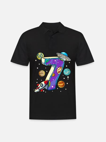 7 Geburtstag Weltall Weltraum Astronaut 7 Jahre - Männer Poloshirt - Schwarz