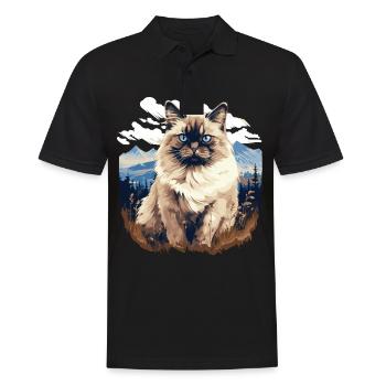 Birman Cat Birma Katze - Männer Poloshirt - Schwarz - Vorne - Kai (181cm)