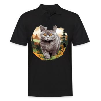 Cat Cats British Shorthair British Shorthair - Men's Polo Shirt - black - Front - Kai (181cm)