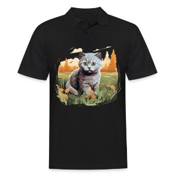Cat Cats British Shorthair British Shorthair - Men's Polo Shirt - black - Front - Kai (181cm)