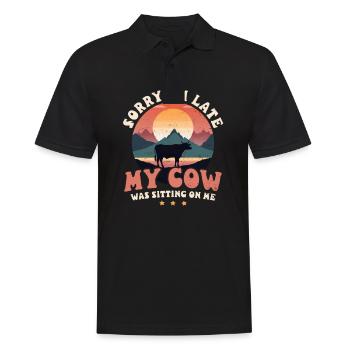Cow Farmer Sorry I'm Late Cows Sitting On Me - Men's Polo Shirt - black - Front - Kai (181cm)