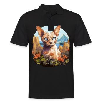 Chaton Devon Rex Chat Devon Rex - Polo Homme - noir - Devant - Kai (181cm)