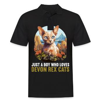 Chaton Devon Rex Chat Devon Rex - Polo Homme - noir - Devant - Kai (181cm)