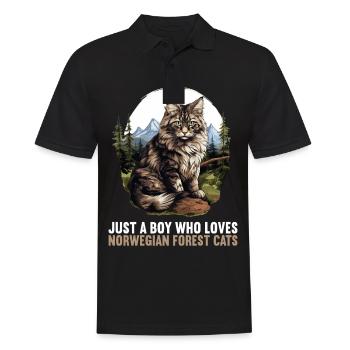 Norwegian Forest Cat Norwegische Waldkatze - Männer Poloshirt - Schwarz - Vorne - Kai (181cm)