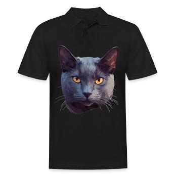 Chat bleu russe Russisch Blau Katze - Polo Homme - noir - Devant - Kai (181cm)