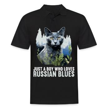 Chat bleu russe Russisch Blau Katze - Polo Homme - noir - Devant - Kai (181cm)