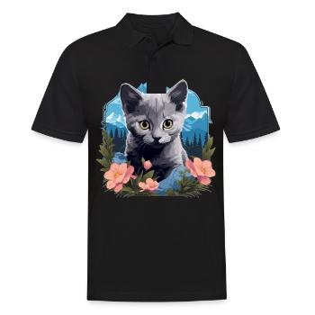 Chat bleu russe Russisch Blau Katze - Polo Homme - noir - Devant - Kai (181cm)