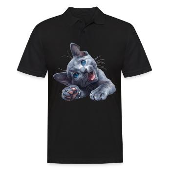 Chat bleu russe Russisch Blau Katze - Polo Homme - noir - Devant - Kai (181cm)