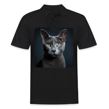 Chat bleu russe Russisch Blau Katze - Polo Homme - noir - Devant - Kai (181cm)