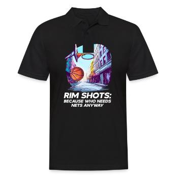 Street Basketball Rim Shots: Denn wer braucht schon Netz - Männer Poloshirt - Schwarz - Vorne - Kai (181cm)