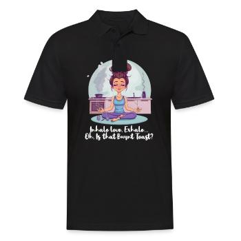 Yoga Mama Liebe einatmen, ausatmen... Verbrannter Toast? - Männer Poloshirt - Schwarz - Vorne - Kai (181cm)