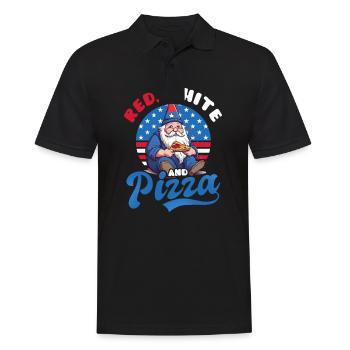 4. Juli Amerikanischer Gnom Rot Weiß Und Pizza - Männer Poloshirt - Schwarz - Vorne - Kai (181cm)