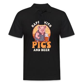 Éleveur de porcs heureux avec des cochons et de la bière - Polo Homme - noir - Devant - Kai (181cm)